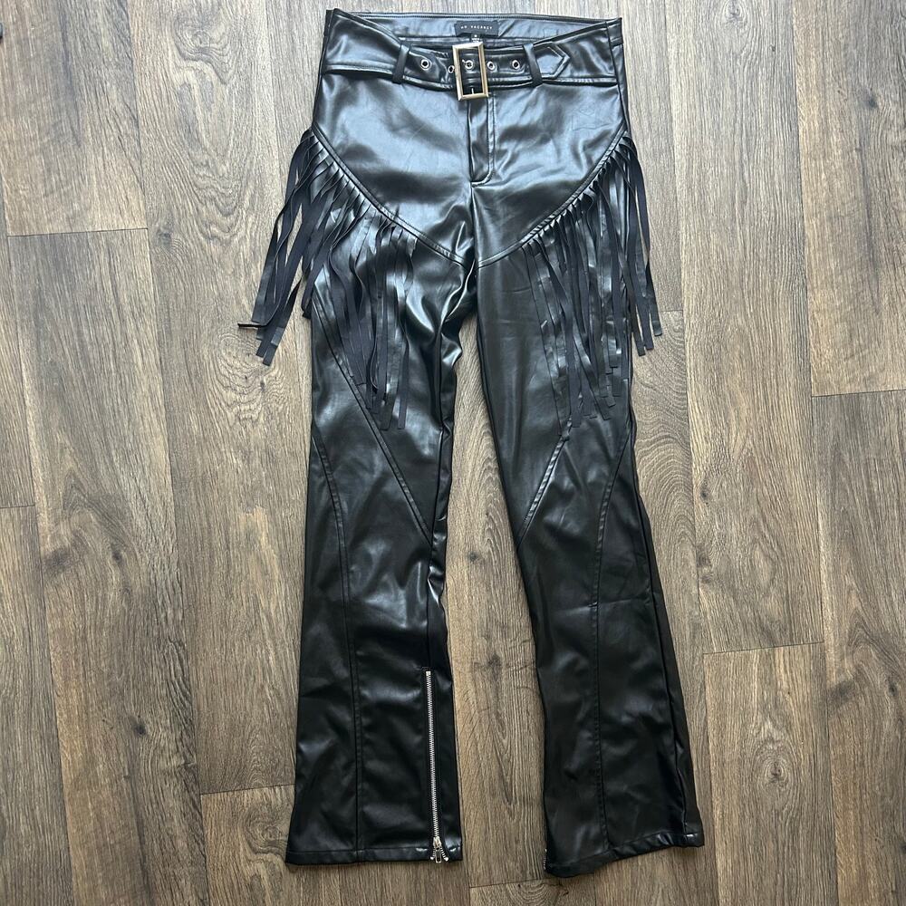 No Vacancy Black Fringe Faux Leather Pants Size Medium